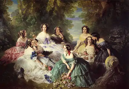 Franz Xaver Winterhalter, L'impératrice Eugénie entourée de ses dames d'honneur, (1855), château de Compiègne.