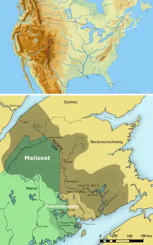 Territoires historiques des Malécites et des Passamaquoddys.