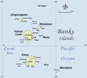 Carte des îles Banks. Mota est proche du centre.