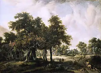 Meindert Hobbema, Paysage forestier aux maisons de ferme (v. 1665)