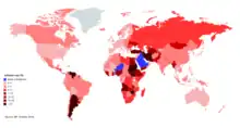 Carte du monde montrant les différents taux d'inflation avec des couleurs.