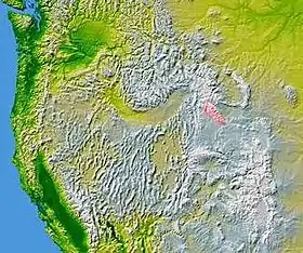 Carte de localisation de la chaîne (zone teintée en rose)