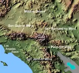 Carte de localisation des monts San Jacinto.