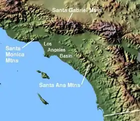 Carte de localisation des monts Santa Ana.