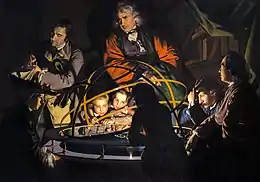 Tableau de Joseph Wright, réalisé vers 1766, intitulé Philosophe faisant un exposé sur le planétaire