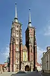 Cathédrale de Wrocław, Silésie, Pologne, avec contreforts et décoration en pierre