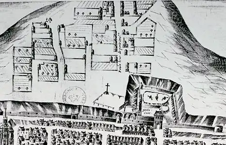 Porte et faubourg Cérès sur plan 1618 gravé par H.Picart.