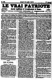 Couverture du journal Le Vrai Patriote de 1849