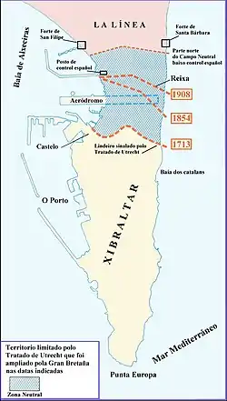 Carte (en galicien) détaillant le déplacement de la frontière au fil du temps.