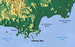 Carte du sud d'Hainan montrant la localisation de la baie de Yalong.