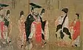 Attribué à Yan Liben. Section d'« Empereurs des dynasties successives ». Encre et couleurs sur soie, rouleau portatif. 51,3 × 531 cm, détail. Musée des beaux-arts de Boston.