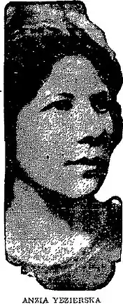 Image en noir et blanc du visage d'Anzia Yezierska