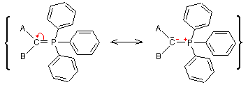 Un ylure de phosphore et sa forme mésomère en représentation de Lewis, A et B représentant des substituants quelconques.