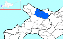 Carte bicolore montrant l'emplacement du district d'Yoichi dans la sous-préfecture de Shiribeshi.