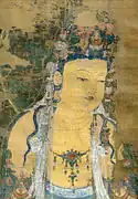 Bodhisattva Avalokiteshvara à la lune. 1310. Idem, détail. Couleurs sur soie. Ensemble : 430cm x 254 cm