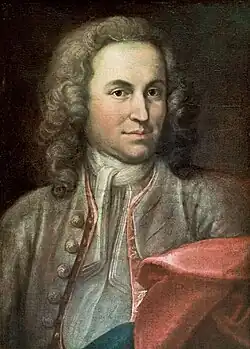 Portrait peint en buste d'un homme à cheveux longs avec lavallière et habit clair