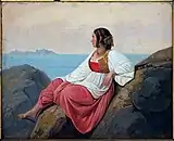 Jeune italienne assise sur les rochers à Capri, 1827.