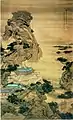 Au mont Li pour fuir la chaleur. Yuan Jiang, 1702. Encre et couleurs sur soie, 216.7 x 42.4 cm. Musée de la capitale, Beijing