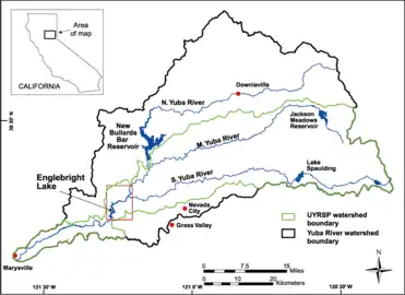 carte USGS des chutes d'eau de la rivière Yuba