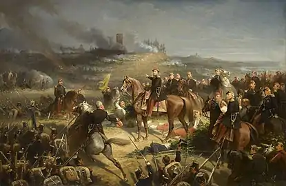 Bataille de Solférino, 24 juin 1859: Napoléon III ordonne au maréchal Regnaud d'engager le combat avec la Garde impériale.