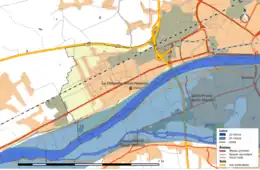 Carte en couleurs représentant la zone inondable par la Loire.