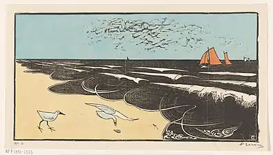 Mer à Bergen, gravure sur bois (c. 1925).