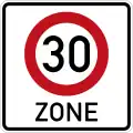 Entrée d'une zone à vitesse limitée à 30 km/h.