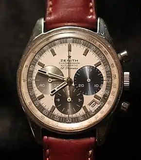 Première montre chronographe automatique Zenith El Primero, modèle de 1970.