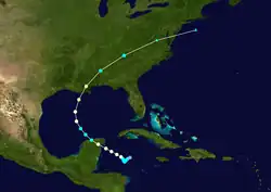 Trajectoire de Zeta passant par le Yucatán et la Louisiane.