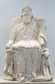 Zeus Ammon sur un trône flanqué de béliers, art chypriote hellénistique, musée du Louvre.