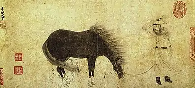 Zhao Mengfu 1254 1322 A l'unisson (Tiaoliang tu), ca. 1280, Peinture, encre sur papier feuille d'album 22,7x49 cm, National Palace Museum, Taipei.