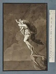 Benjamin Zix, Ino et Mélicerte se précipitant d'une falaise, encre et lavis, vers 1800-1805