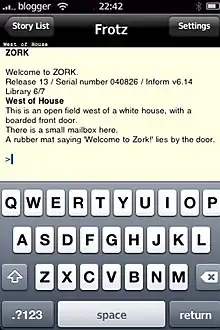 Premiers mots du jeu Zork I: The Great Underground Empire fonctionnant sur un iPhone.