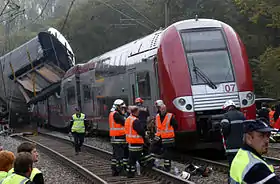 L'arrière du train régional Luxembourg - Nancy après l'accident.