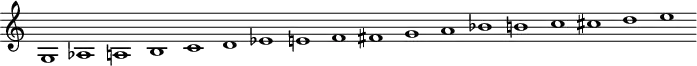 
\version "2.18.2"
\header {
  tagline = ##f
}
\score {
  \new Staff \with {
    \remove "Time_signature_engraver"
  }
  \relative c' {
    \key c \major
    \time 20/1
    \tempo 4 = 82
    \autoBeamOff
    \clef treble
    \override Rest #'style = #'classical
  % gamme harpe de David
   g1 aes a b c d ees e f fis g a bes b c cis d e
  }
  \layout {
    \context {
      \Score
      \remove "Metronome_mark_engraver"
    }
  }
  \midi {}
}
