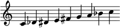 
\new staff \relative c'  {\time 9/4 \override Score.BarLine.stencil = ##f \override Score.TimeSignature.stencil = ##f c des dis e fis g a bes c}
 