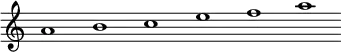 
 \relative c''  {\override Score.BarLine.stencil = ##f \override Score.TimeSignature.stencil = ##f a1 b c e f a}
