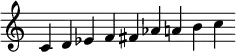 
\new staff \relative c'  {\time 9/4 \override Score.BarLine.stencil = ##f \override Score.TimeSignature.stencil = ##f c d ees f fis aes a b c}
 