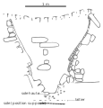 Schéma des vestiges du haut fourneau de Lapphyttan, opérationnel entre 1150 et 1350.