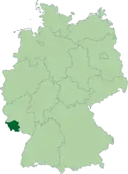 Localisation de la Sarre (en vert foncé) à l'intérieur de l'Allemagne