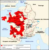 carte des diocèses représentés au concile d'Orléans (511)