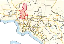 Description de l'image California's 30th congressional district in Greater Los Angeles (since 2023).svg.