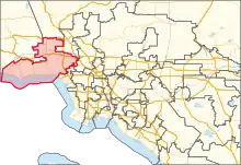 Description de l'image California's 32nd congressional district in Greater Los Angeles (since 2023).svg.