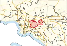 Description de l'image California's 38th congressional district in Greater Los Angeles (since 2023).svg.