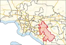 Description de l'image California's 40th congressional district in Greater Los Angeles (since 2023).svg.