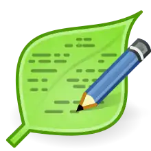 Logo de Leafpad qui est un crayon bleu écrivant des lignes sur une feuille verte.