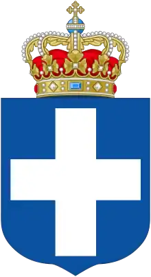 Écu bleu avec une croix blanche, surmonté d'une couronne.