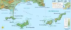 Carte des îles d'Hyères et de la rade d'Hyères.