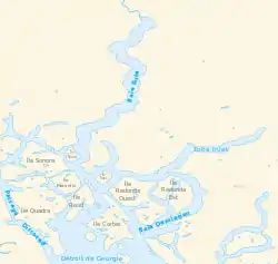 Carte de la baie Toba (Toba Inlet) sur la côte sud-ouest de la Colombie-Britannique au Canada.
