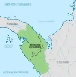 Carte de la région de Darién avec le golfe d'Urabá.